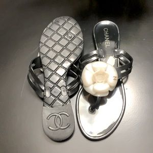Authentic Chanel Camillia flower flip-flops